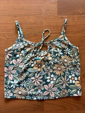 Gilly Hicks Teal Floral Tie-Front Crop Tank